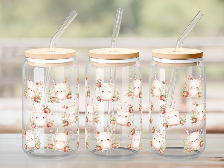 Verre Milkshake aux fraises / Autocollant UV DTF