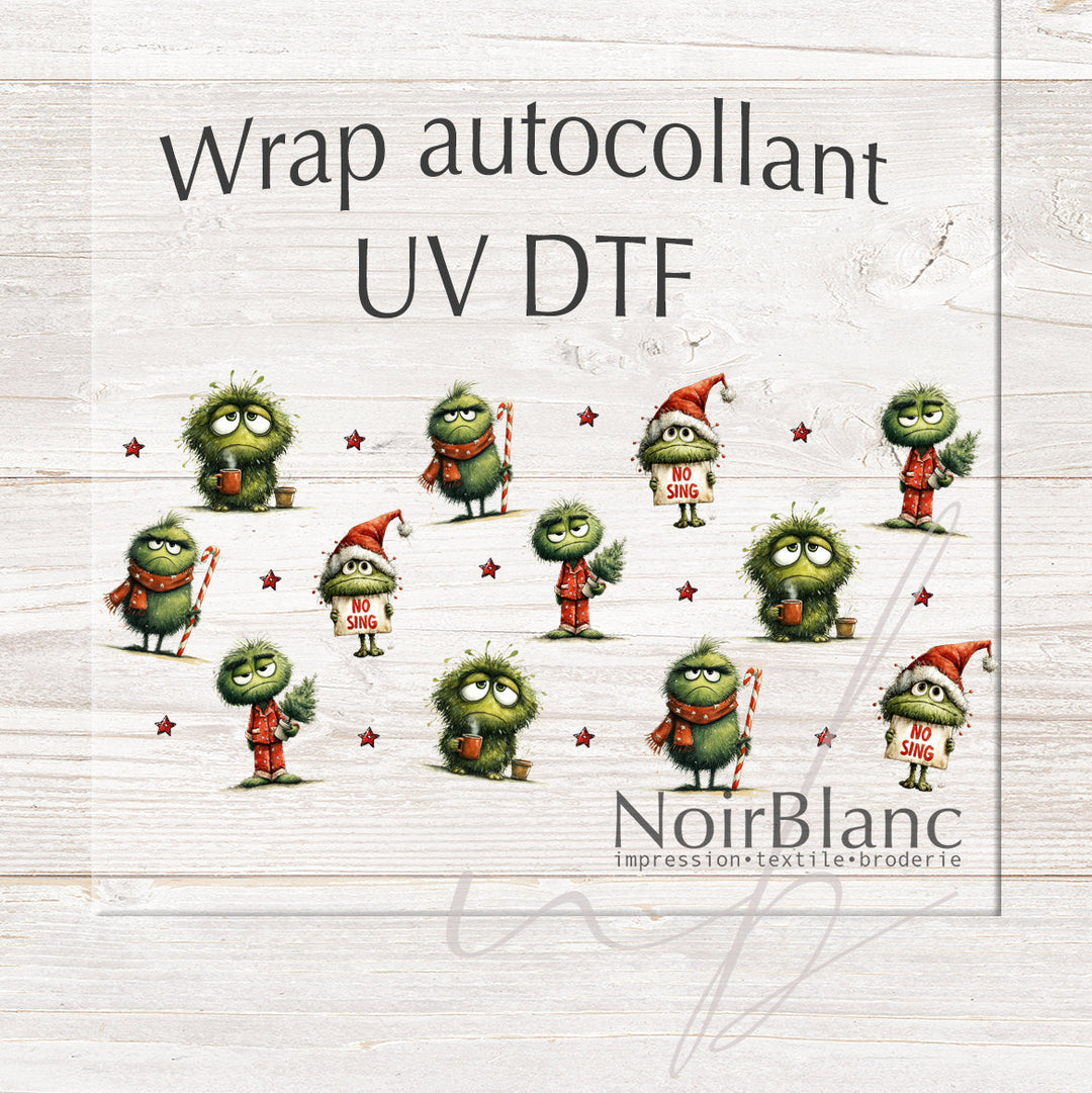 Verre Monstres verts de Noël / Autocollant UV DTF
