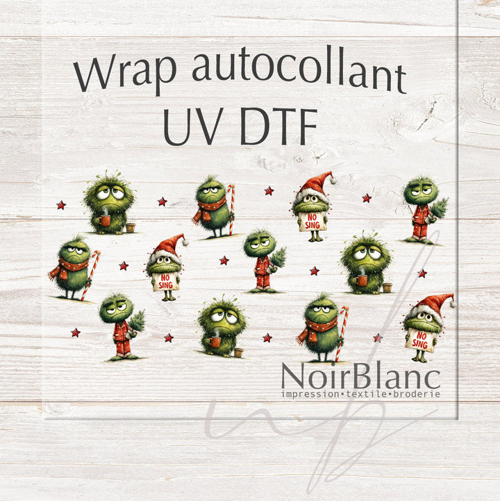 Verre Monstres verts de Noël / Autocollant UV DTF