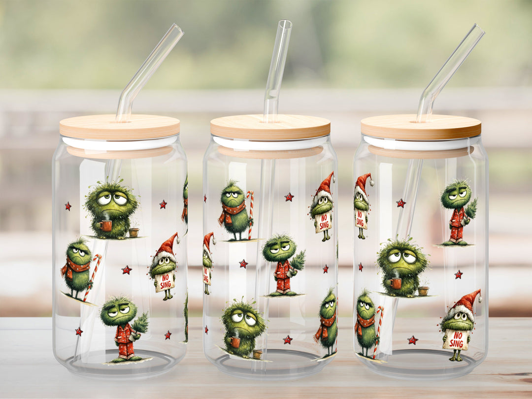 Verre Monstres verts de Noël / Autocollant UV DTF