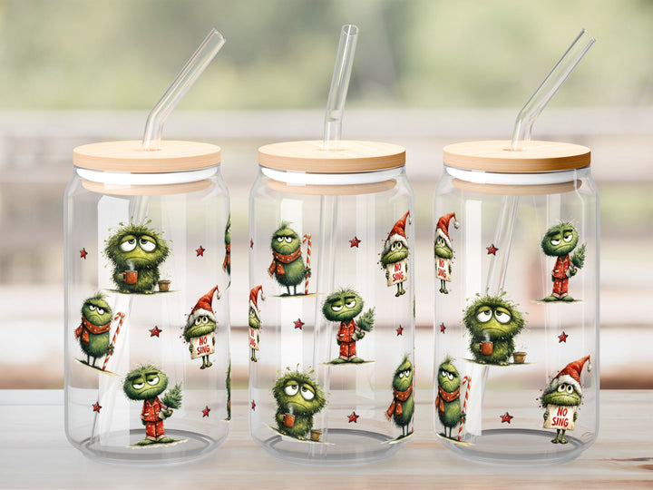 Verre Monstres verts de Noël / Autocollant UV DTF