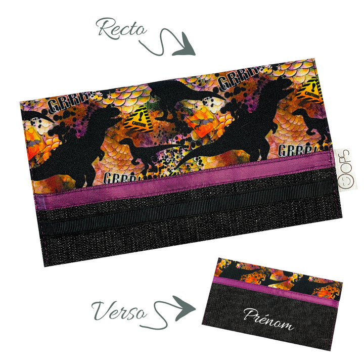 Dino Caution violet - Protège carnet de santé