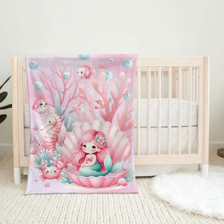 Sirène et poisson balloune - Couverture de minky réversible