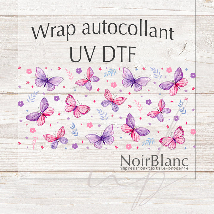Verre Papillon floral rose et mauve / Autocollant UV DTF