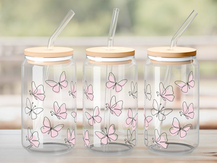 Verre Papillons roses / Autocollant UV DTF