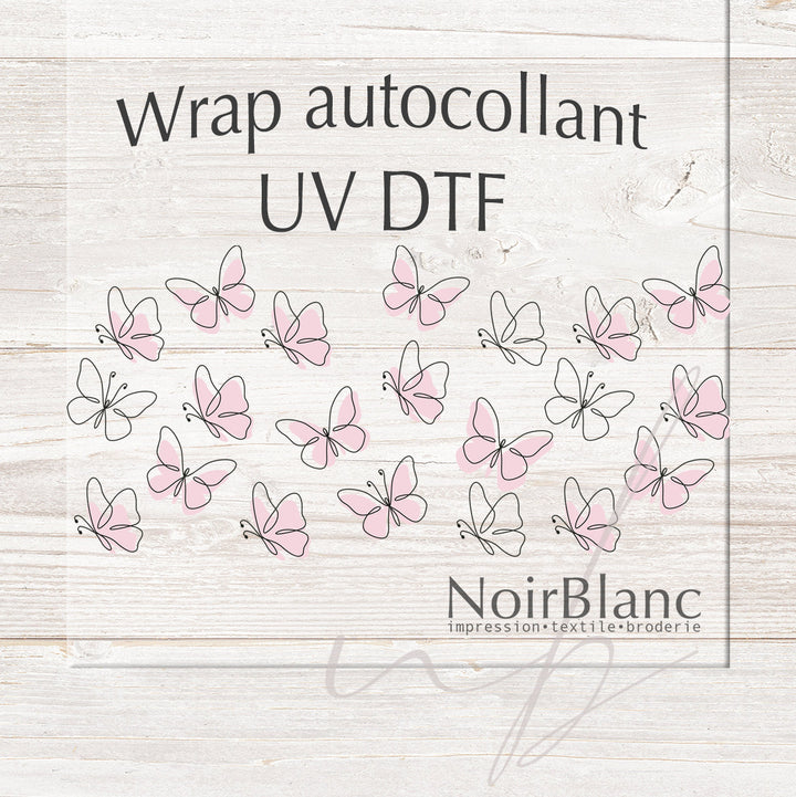 Verre Papillons roses / Autocollant UV DTF