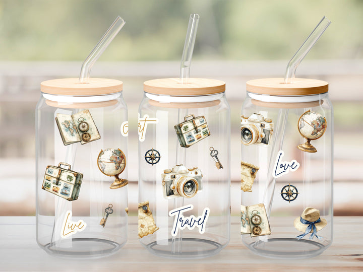 Verre Travel, Love, Art, Live / Autocollant UV DTF