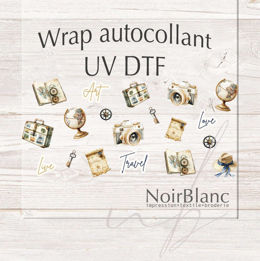 Verre Travel, Love, Art, Live / Autocollant UV DTF