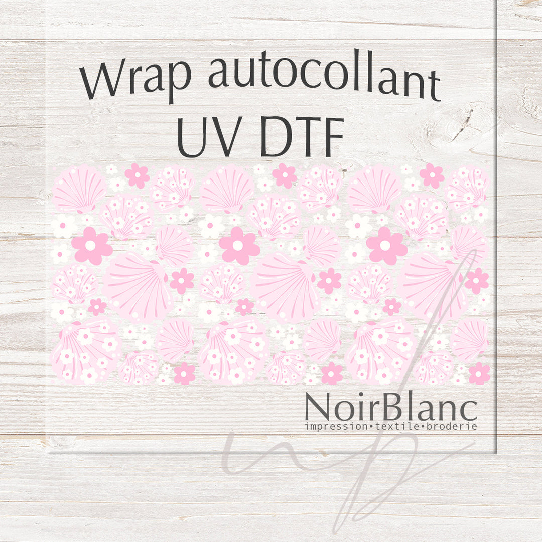 Verre Coquillage rose et fleur / Autocollant UV DTF
