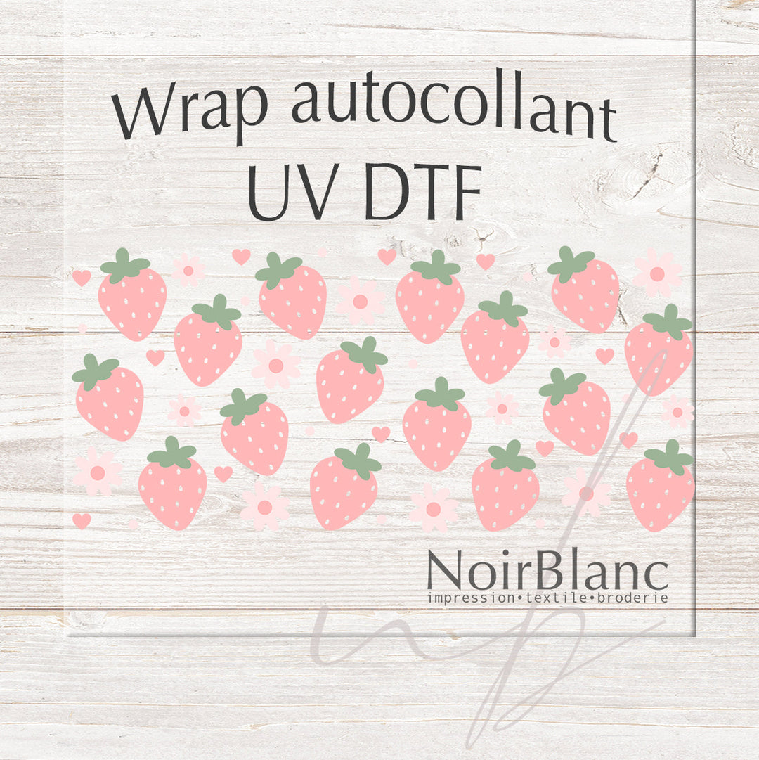 Verre Fraises coeurs fleurs  / Autocollant UV DTF
