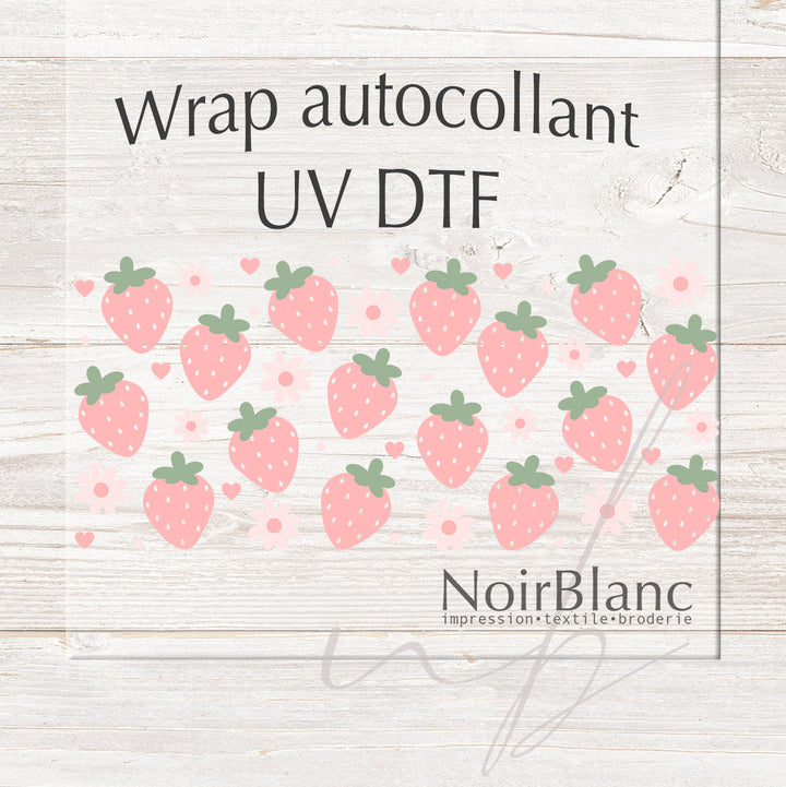 Verre Fraises coeurs fleurs  / Autocollant UV DTF