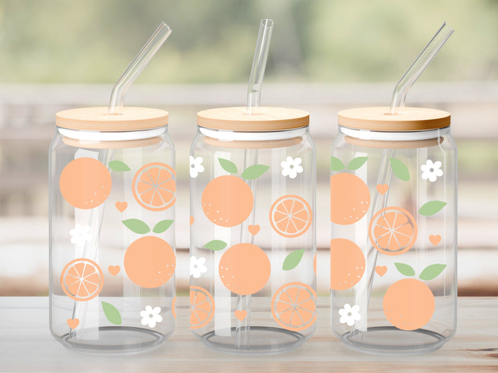 Verre Orange et fleurs / Autocollant UV DTF