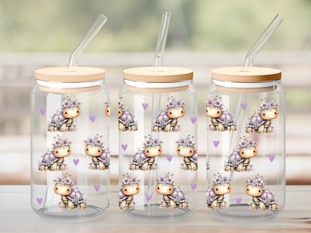 Verre Tortue coquette lilas / Autocollant UV DTF