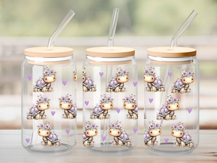 Verre Tortue coquette lilas / Autocollant UV DTF
