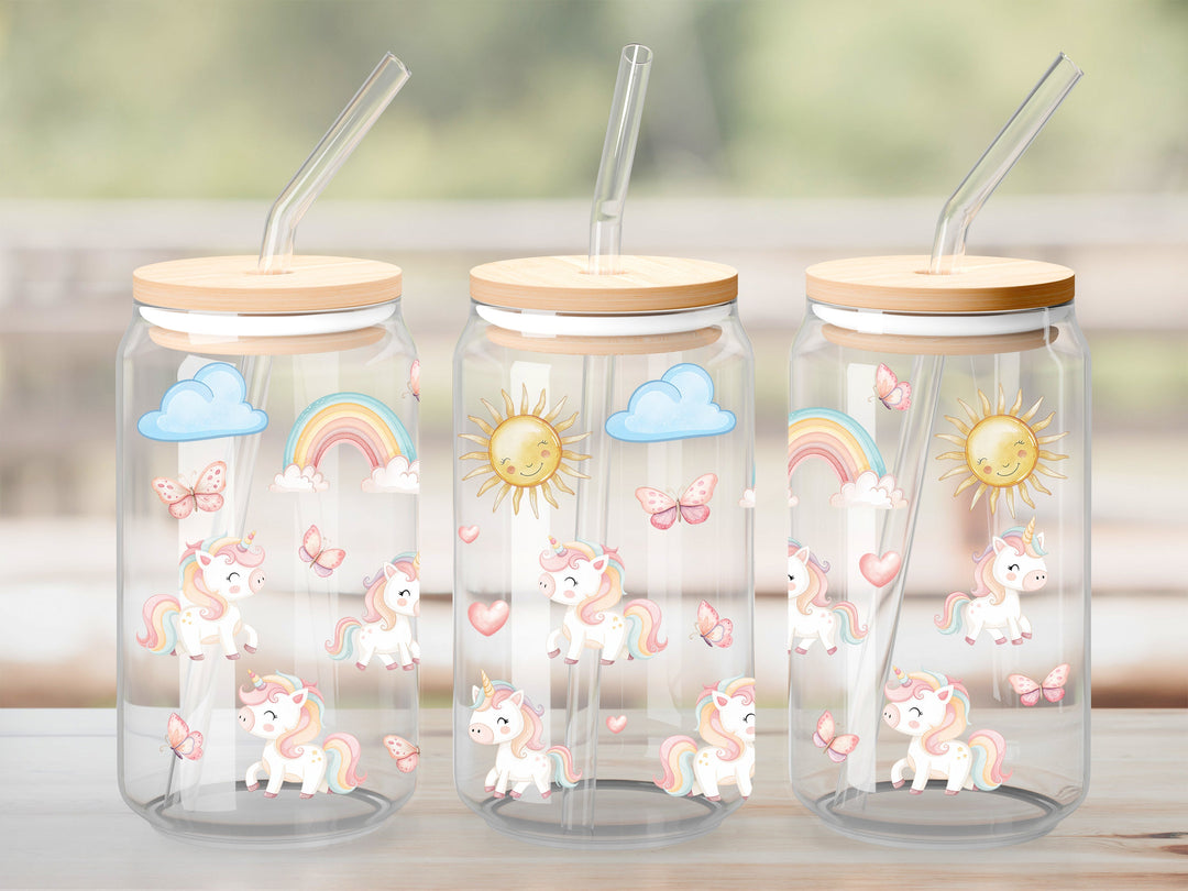 Verre Licorne arc-en-ciel  / Autocollant UV DT