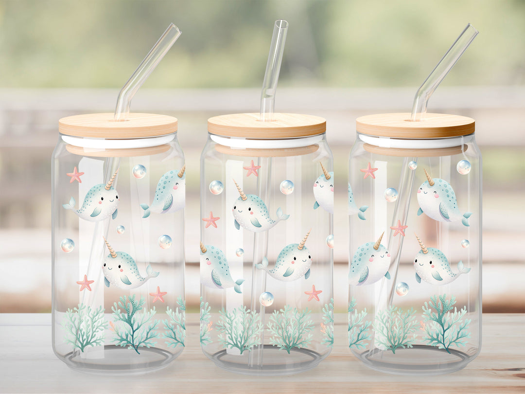 Verre Narval et bulles / Autocollant UV DTF