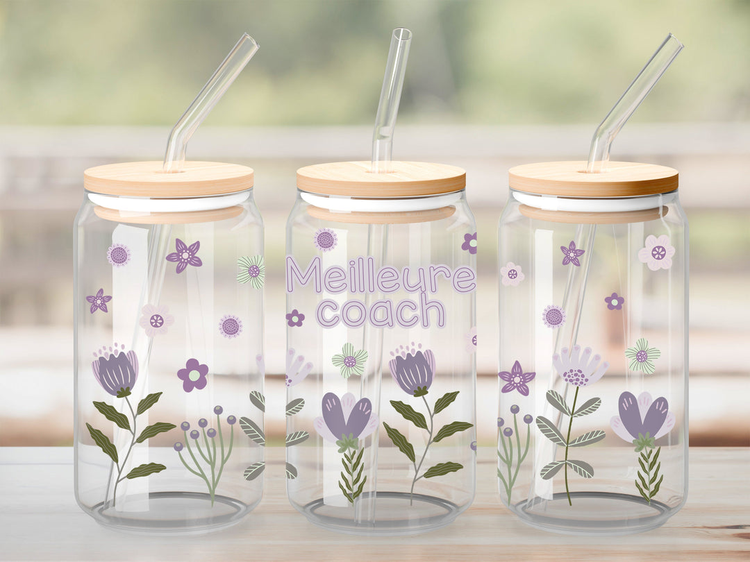 Verre Meilleure coach floral lilas  / Autocollant UV DTF