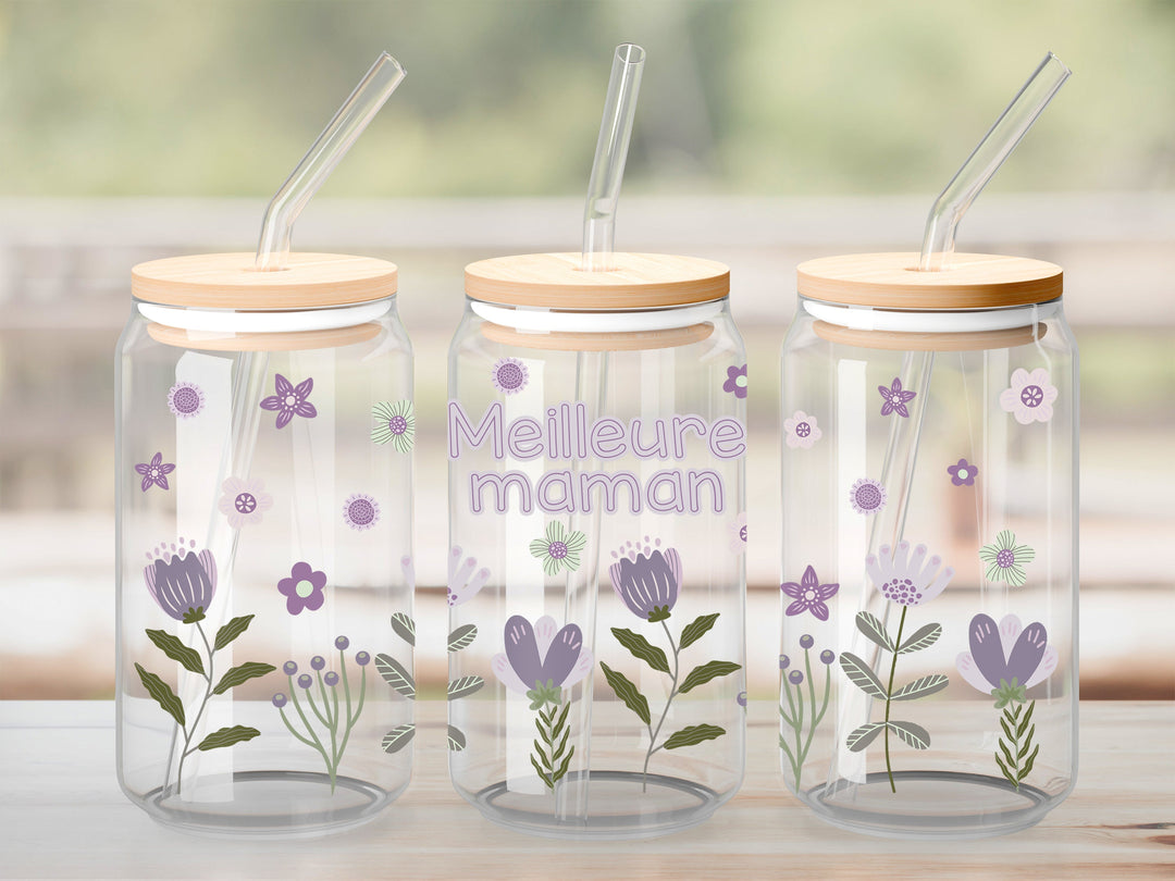Verre meilleure maman floral lilas / Autocollant UV DTF