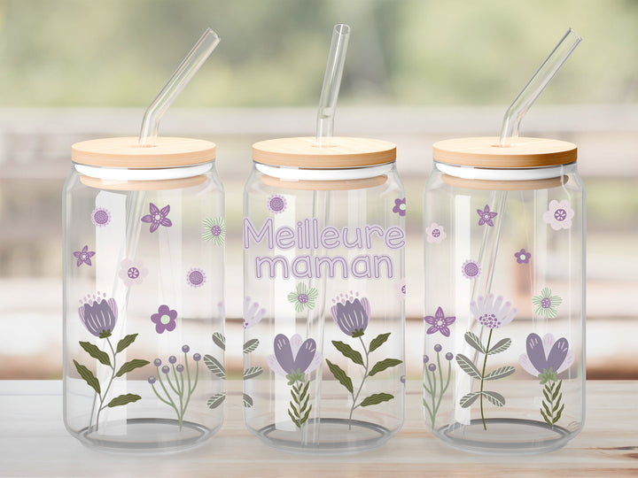 Verre meilleure maman floral lilas / Autocollant UV DTF