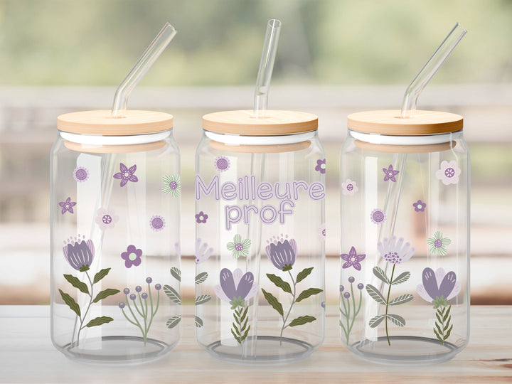 Verre Meilleure prof floral lilas / Autocollant UV DTF