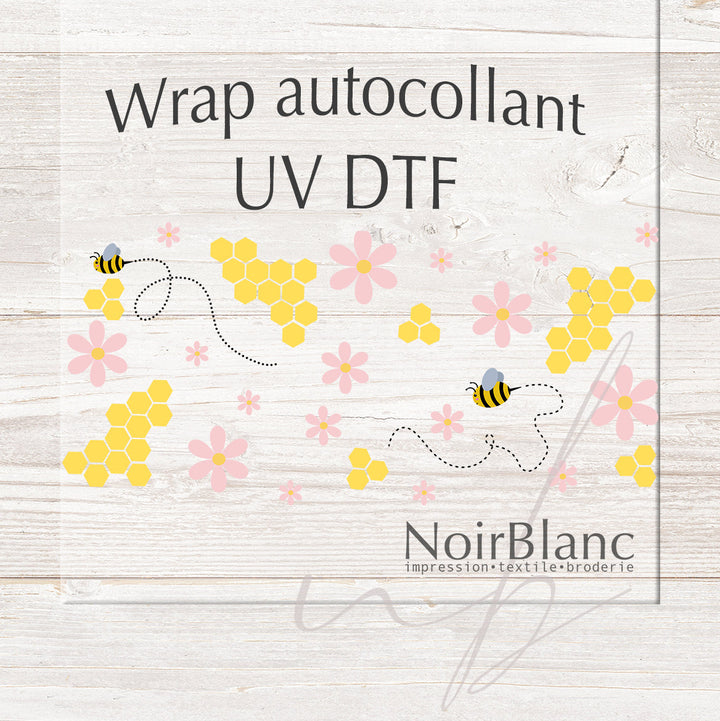 Verre Miel et abeilles / Autocollant UV DTF