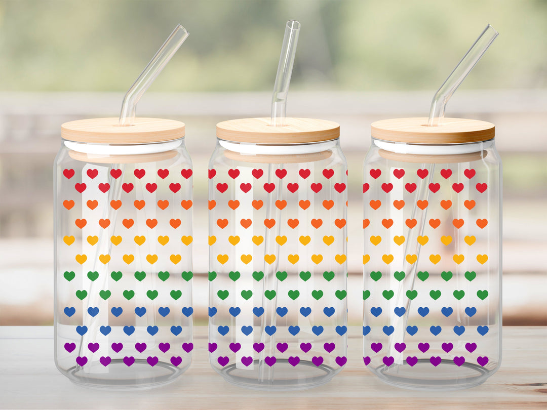 Verre Arc-en-ciel de coeur / Autocollant UV DTF