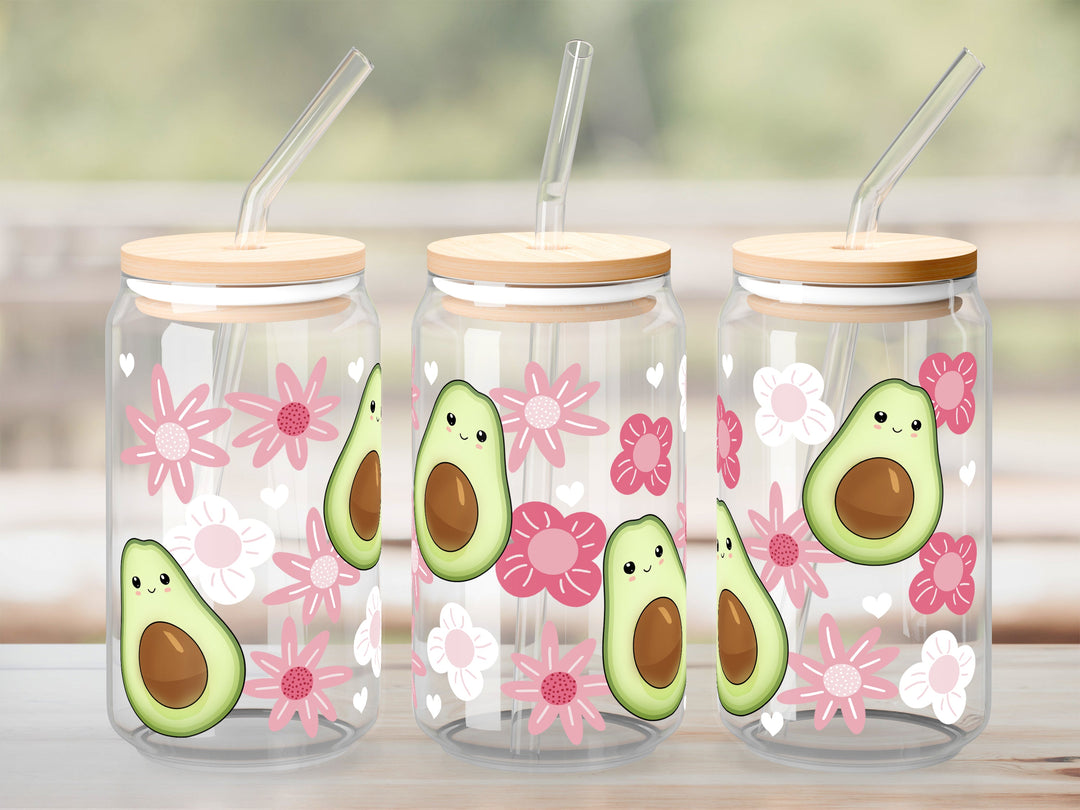 Verre Avocat fleurs roses / Autocollant UV DTF