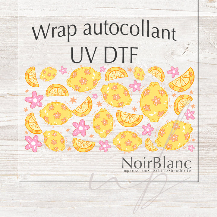 Verre Citron coquet et fleurs / Autocollant UV DTF