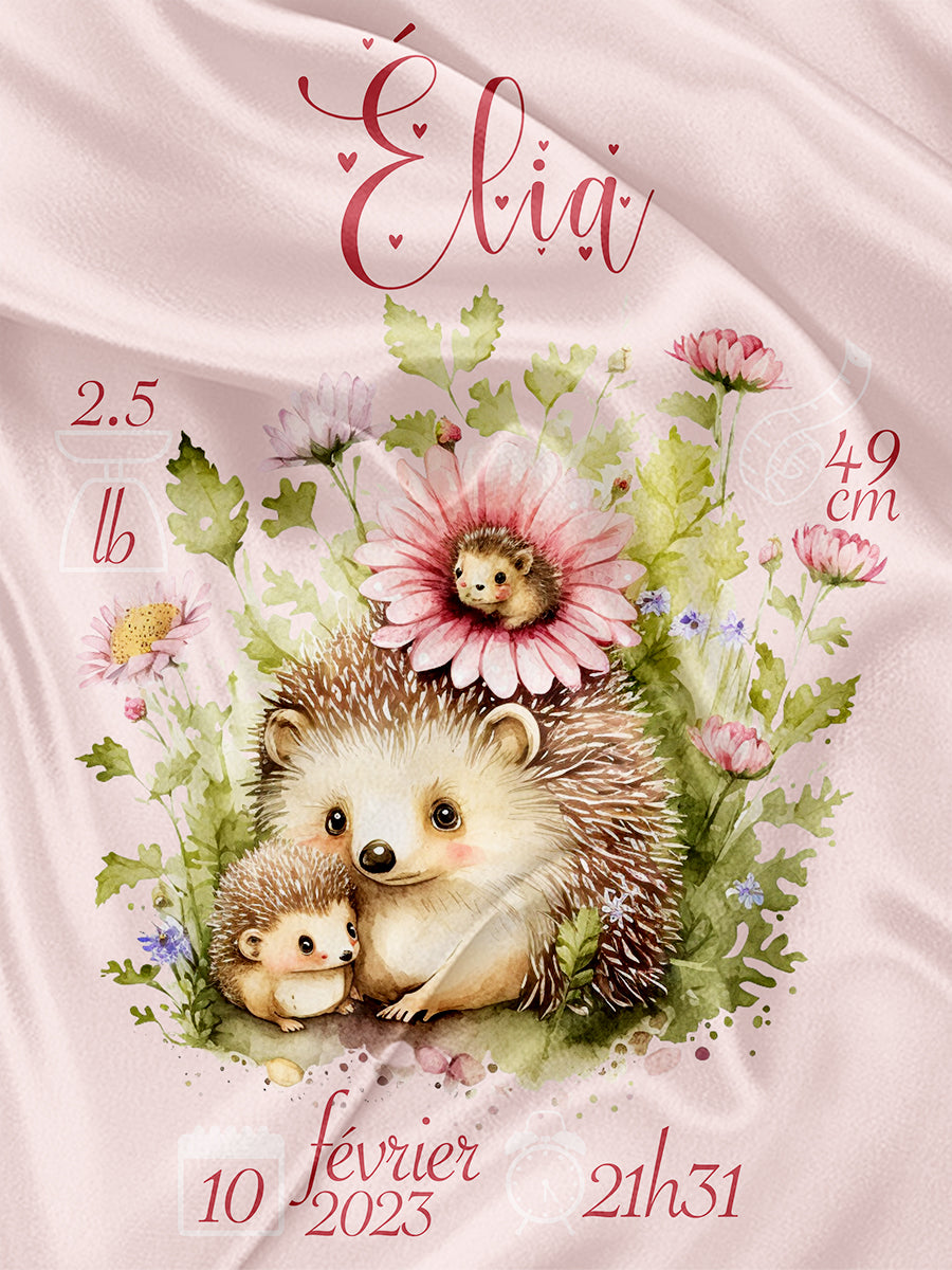 Hedgehog in flowers - Birth blanket 