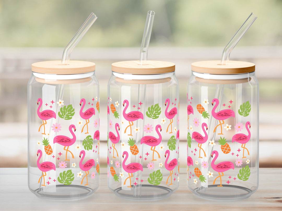 Verre Flamant ananas / Autocollant UV DTF