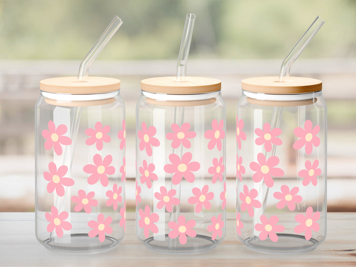 Verre Fleurs roses / Autocollant UV DTF