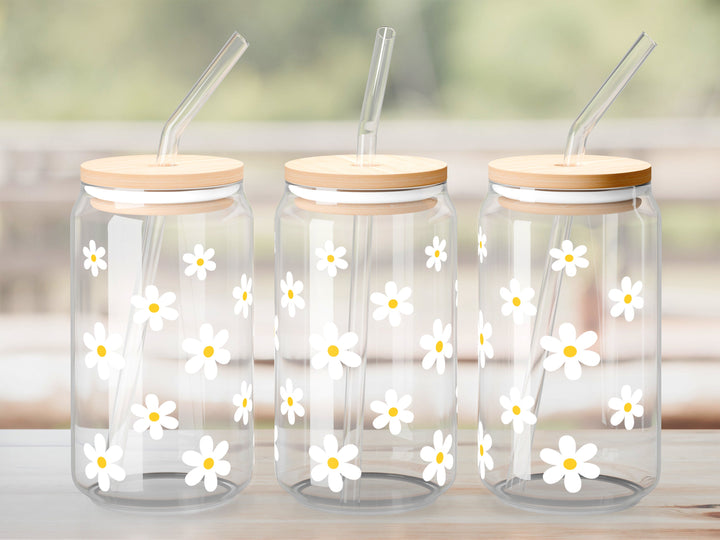 Verre Fleurs blanches / Autocollant UV DTF