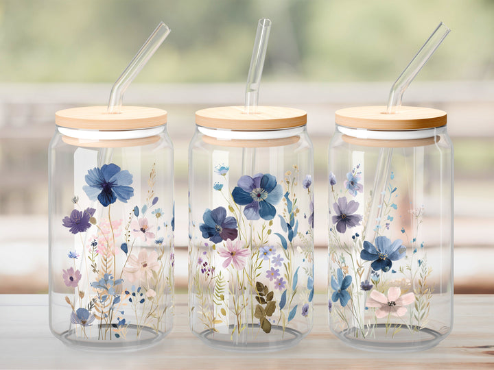 Verre Fleurs bleues / Autocollant UV DTF