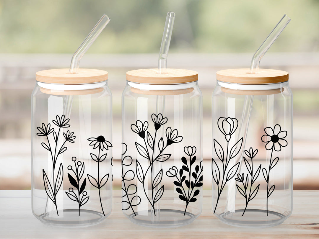 Verre Fleurs linéaires / Autocollant UV DTF