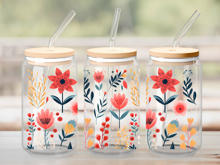 Verre Fleur rouge / Autocollant UV DTF