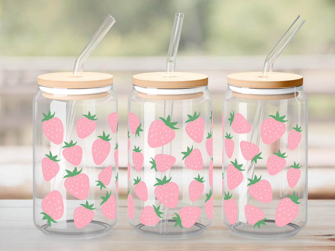 Verre Fraises roses / Autocollant UV DTF