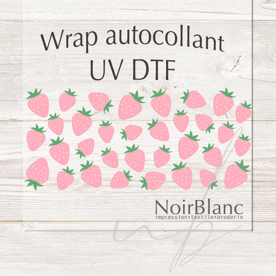 Verre Fraises roses / Autocollant UV DTF