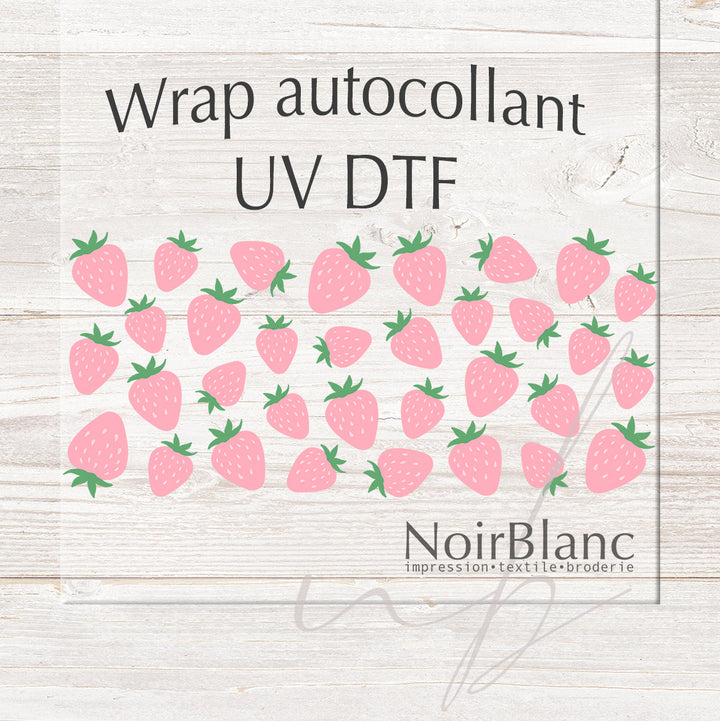 Verre Fraises roses / Autocollant UV DTF