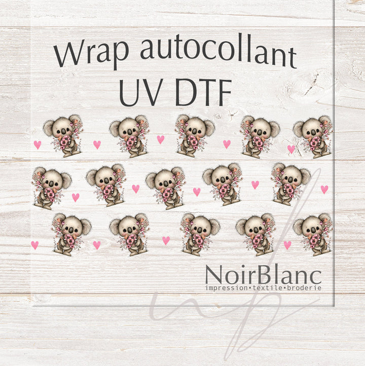 Verre Koala coeur / Autocollant UV DTF