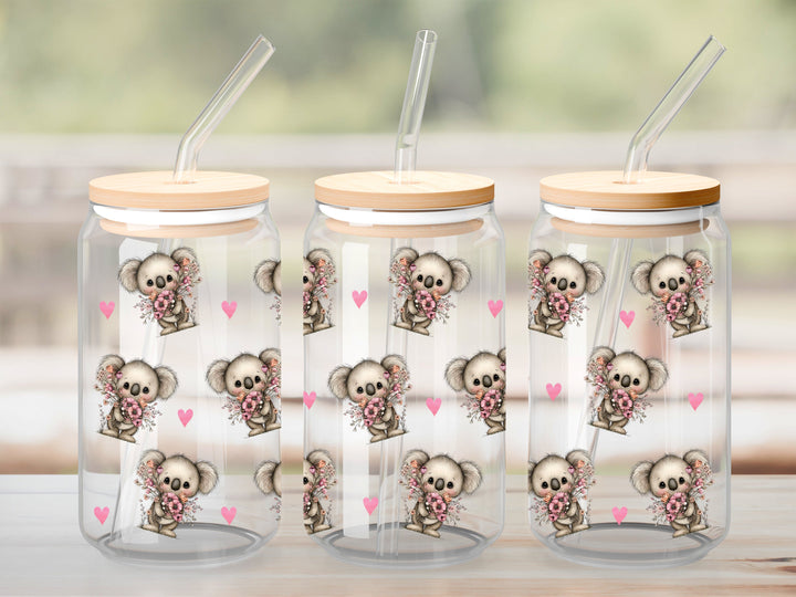 Verre Koala coeur / Autocollant UV DTF