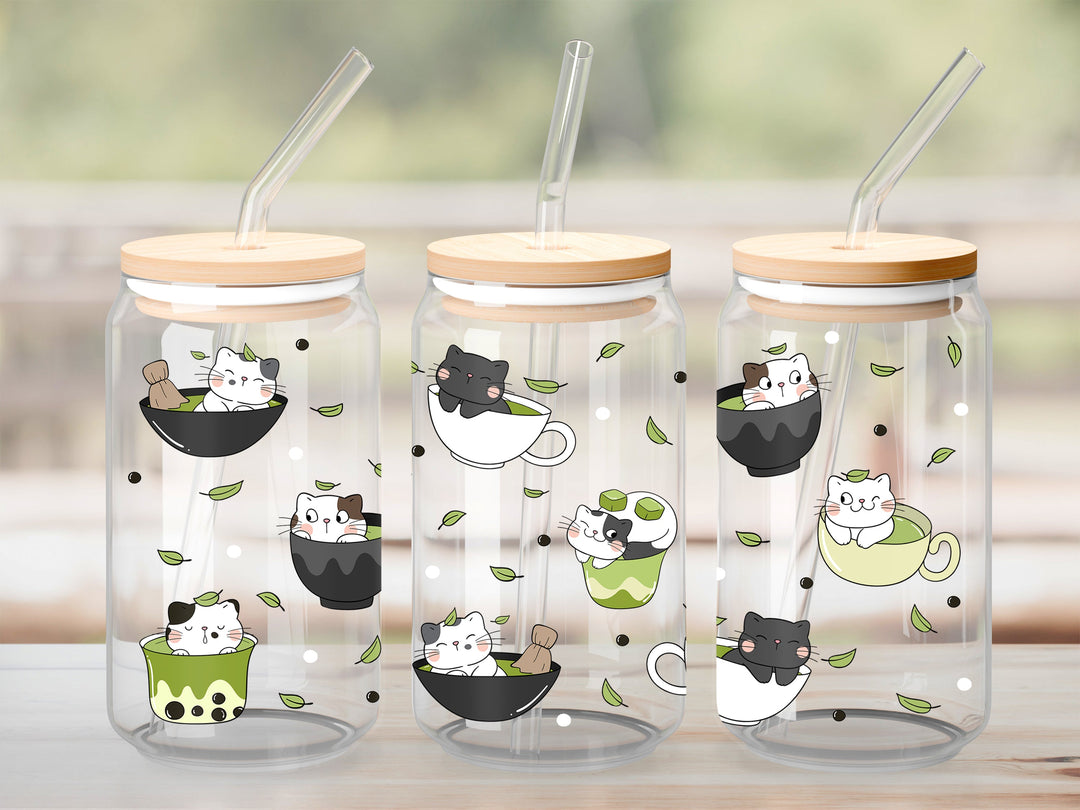Verre Matcha-chat / Autocollant UV DTF