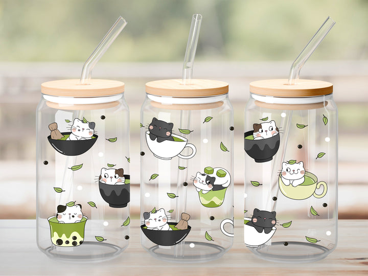 Verre Matcha-chat / Autocollant UV DTF