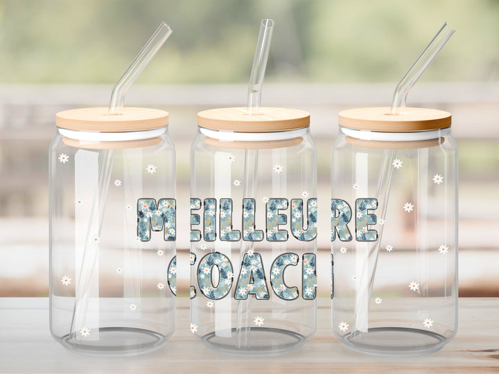 Verre Meilleure coach floral bleu / Autocollant UV DTF