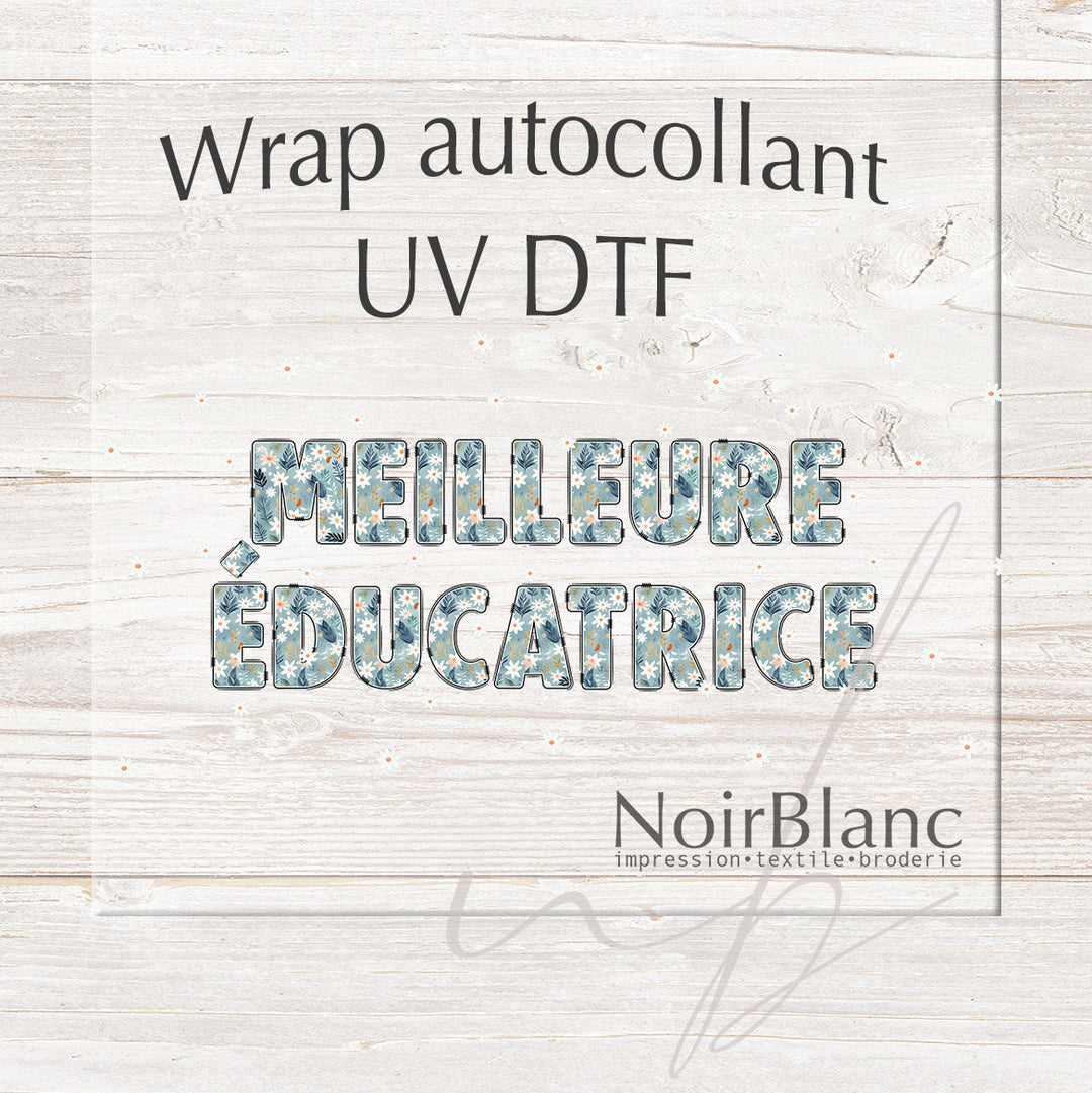 Verre Meilleure éducatrice floral bleu / Autocollant UV DTF