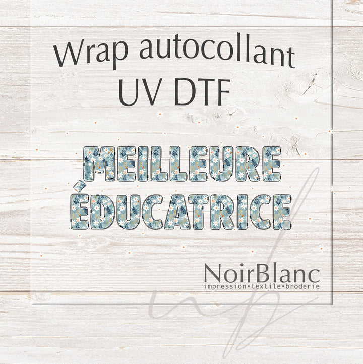 Verre Meilleure éducatrice floral bleu / Autocollant UV DTF