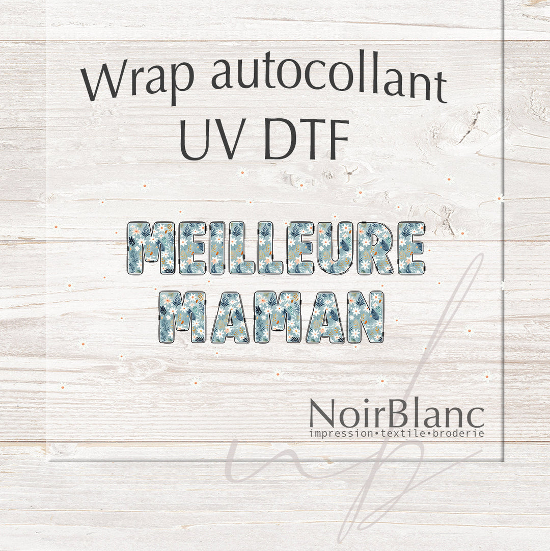 Verre Meilleure maman floral bleu / Autocollant UV DTF