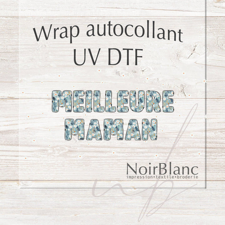 Verre Meilleure maman floral bleu / Autocollant UV DTF