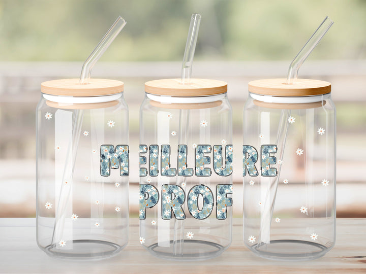 Verre Meilleure prof floral bleu  / Autocollant UV DTF