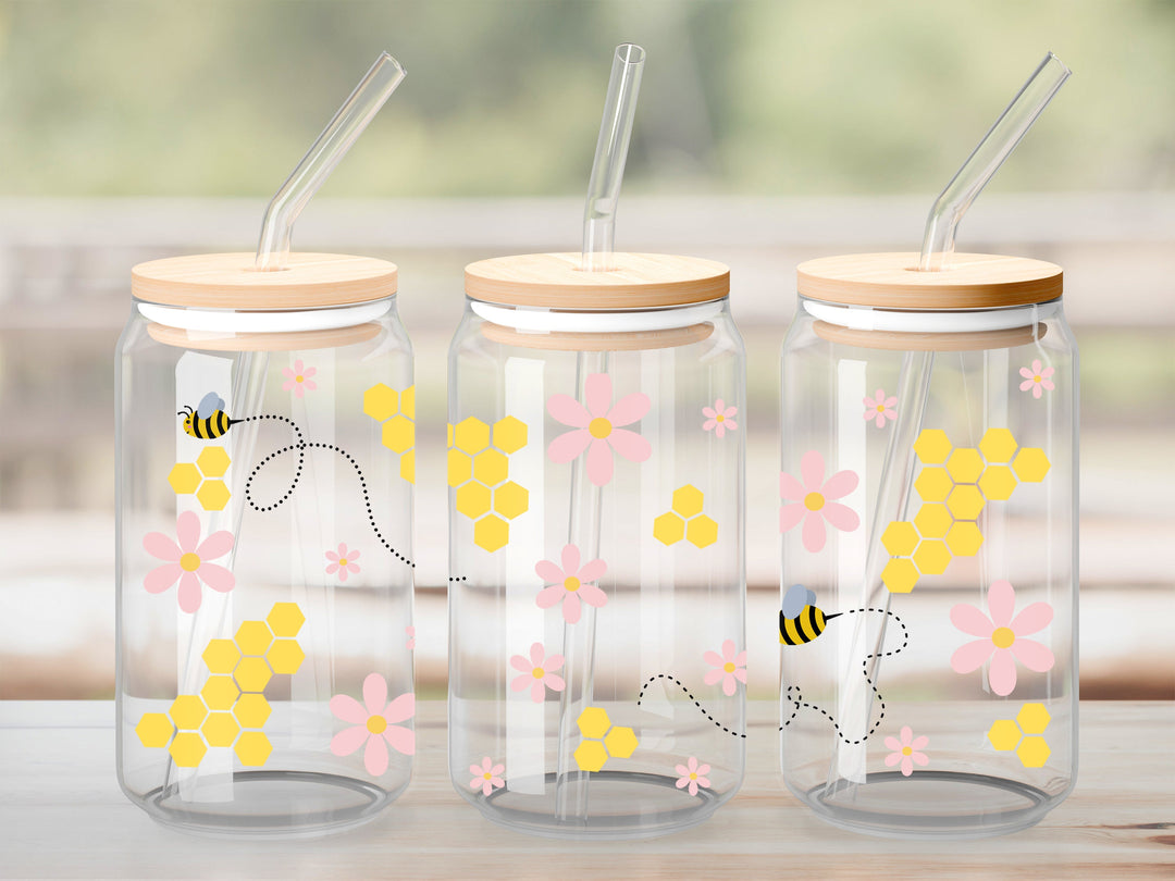 Verre Miel et abeilles / Autocollant UV DTF