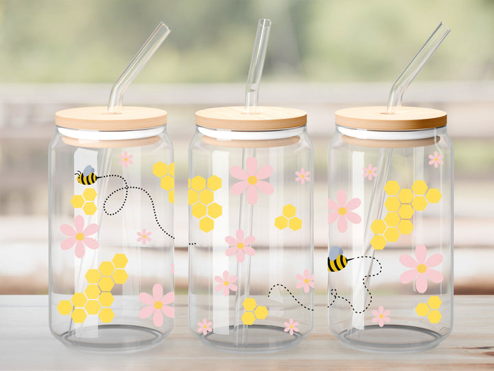 Verre Miel et abeilles / Autocollant UV DTF